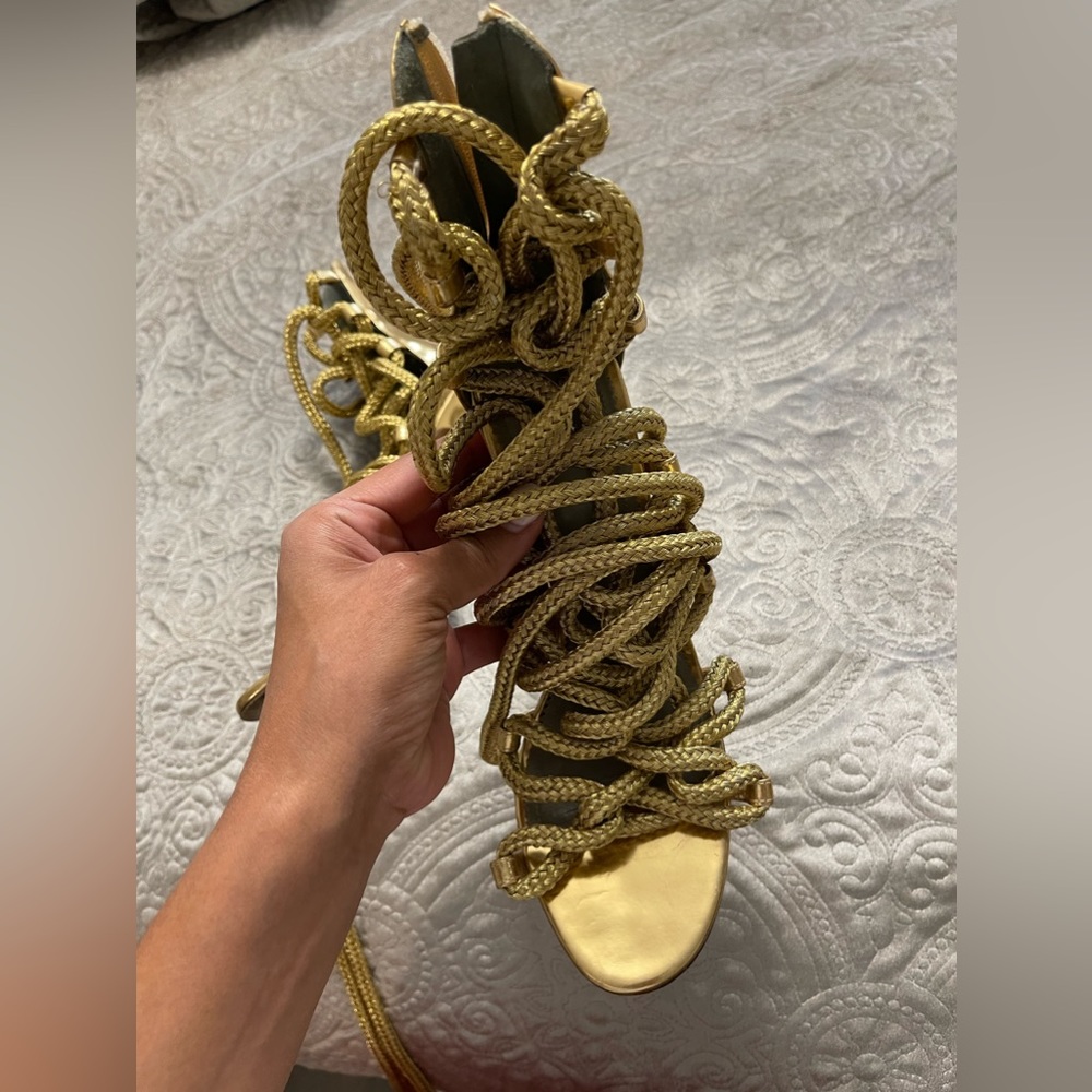 COPY - CARLA GOLD MIRRORED LEATHER & ROPE SANDALS - Picture 3 of 7